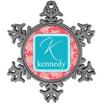 Coral & Teal Vintage Snowflake Ornament (Personalized)