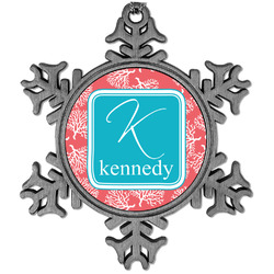 Coral & Teal Vintage Snowflake Ornament (Personalized)