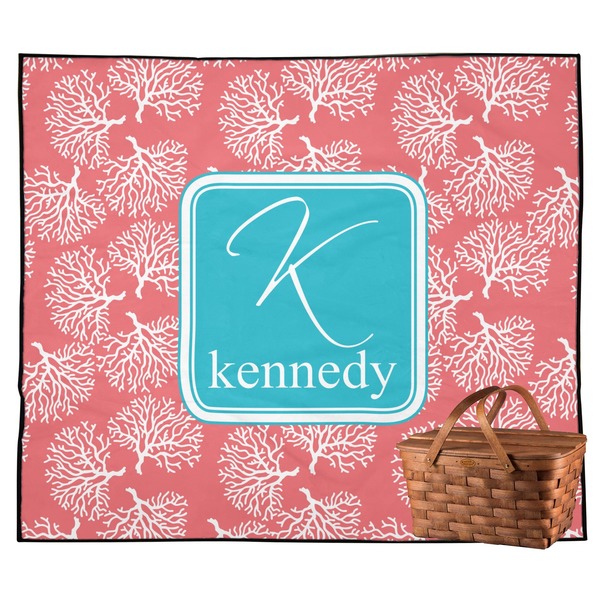Custom Coral & Teal Outdoor Picnic Blanket (Personalized)