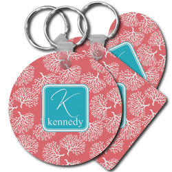 Coral & Teal Plastic Keychain (Personalized)