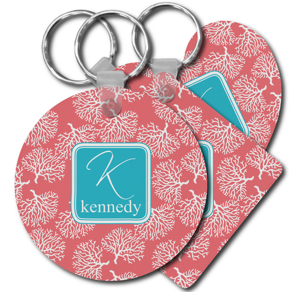 Custom Coral & Teal Plastic Keychain (Personalized)