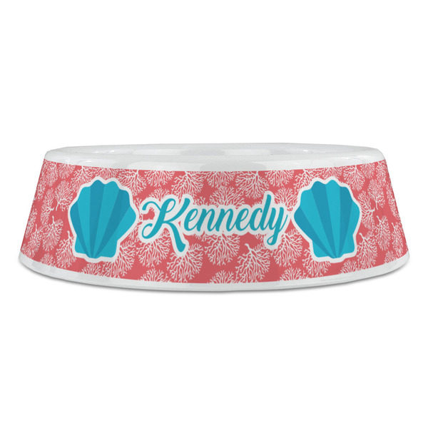 Coral & Teal Plastic Pet Bowls - Large - FRONT