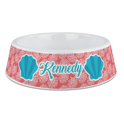Coral & Teal Plastic Dog Bowl - Large (Personalized)