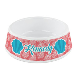 Coral & Teal Plastic Dog Bowl - Small (Personalized)