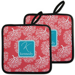Coral & Teal Pot Holders - Set of 2 w/ Name and Initial