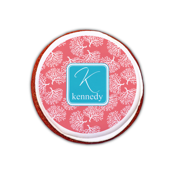 Coral & Teal Printed Icing Circle - XSmall - On Cookie
