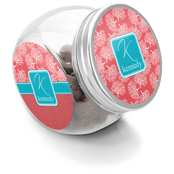 Custom Coral & Teal Puppy Treat Jar (Personalized)