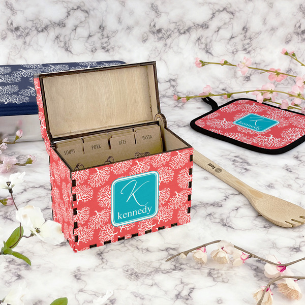 Coral & Teal Recipe Box - Full Color - In Context