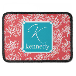 Coral & Teal Iron On Rectangle Patch w/ Name and Initial