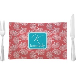 Coral & Teal Rectangular Glass Lunch / Dinner Plate - Single or Set (Personalized)