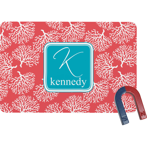 Custom Coral & Teal Rectangular Fridge Magnet (Personalized)
