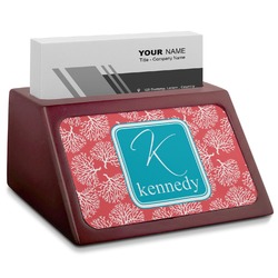 Coral & Teal Red Mahogany Business Card Holder (Personalized)