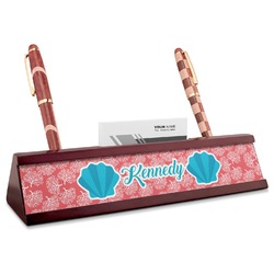 Coral & Teal Red Mahogany Nameplate with Business Card Holder (Personalized)