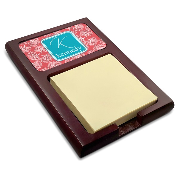 Custom Coral & Teal Red Mahogany Sticky Note Holder (Personalized)