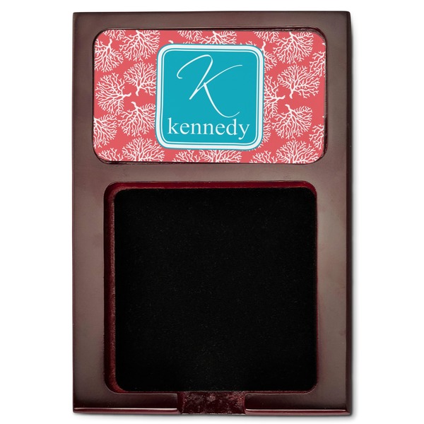 Coral & Teal Red Mahogany Sticky Note Holder - Flat