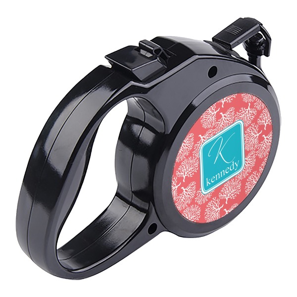 Coral & Teal Retractable Dog Leash - Angle