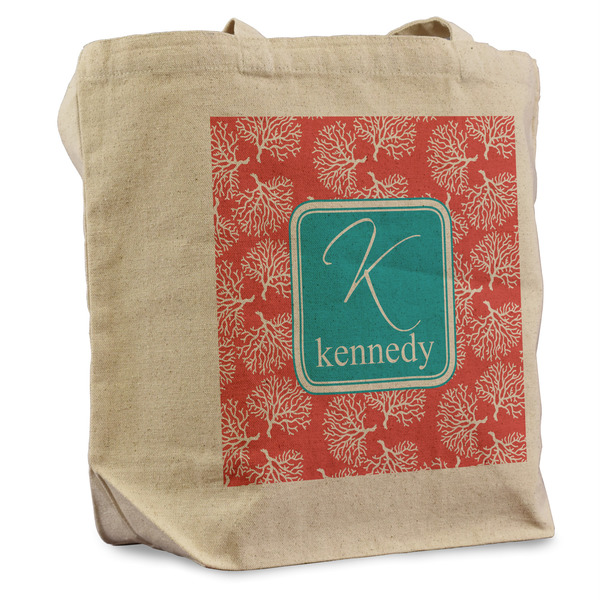 Custom Coral & Teal Reusable Cotton Grocery Bag - Single (Personalized)