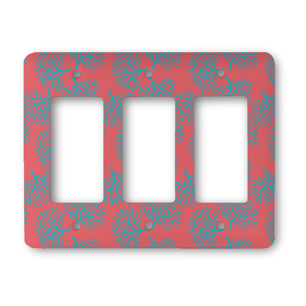 Custom Coral & Teal Rocker Style Light Switch Cover - Three Switch