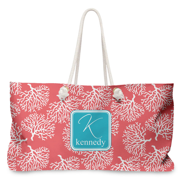Custom Coral & Teal Large Tote Bag with Rope Handles (Personalized)