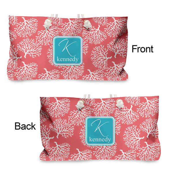 Coral & Teal Large Rope Tote - From & Back View