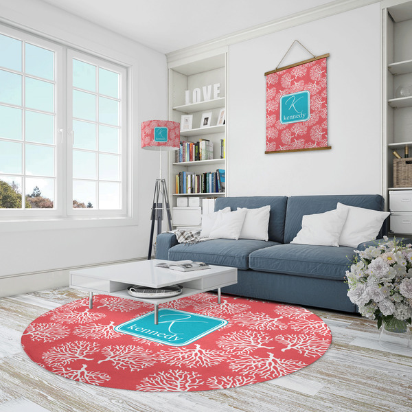 Coral & Teal Round Area Rug - IN CONTEXT