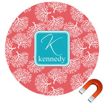 Coral & Teal Round Car Magnet - 6" (Personalized)