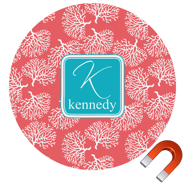 Custom Coral & Teal Round Car Magnet - 6" (Personalized)
