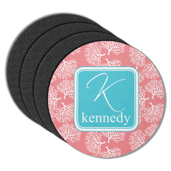 Coral & Teal Round Rubber Backed Coasters - Set of 4 (Personalized)