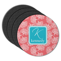 Coral & Teal Round Rubber Backed Coasters - Set of 4 (Personalized)