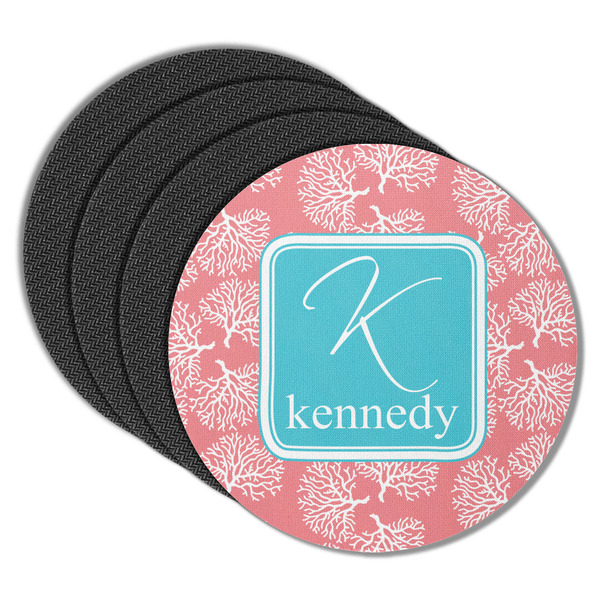 Custom Coral & Teal Round Rubber Backed Coasters - Set of 4 (Personalized)