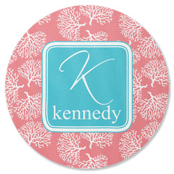 Coral & Teal Round Rubber Backed Coaster (Personalized)