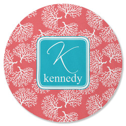 Coral & Teal Round Rubber Backed Coaster (Personalized)