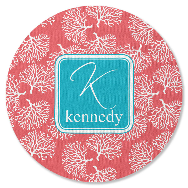 Coral & Teal Round Coaster Rubber Back - Single