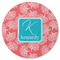Coral & Teal Round Rubber Backed Coaster (Personalized)
