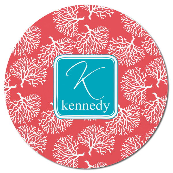 Coral & Teal Round Fridge Magnet - FRONT