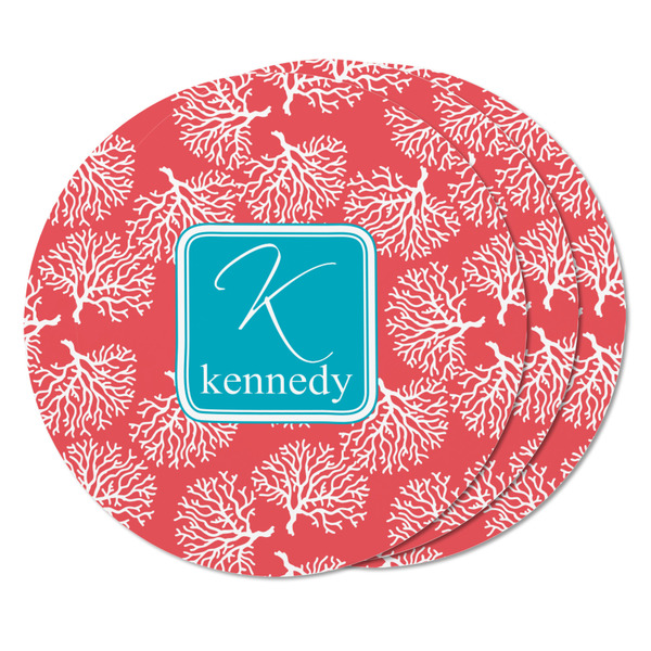 Coral & Teal Round Fridge Magnet - THREE
