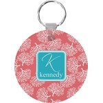 Coral & Teal Round Plastic Keychain (Personalized)
