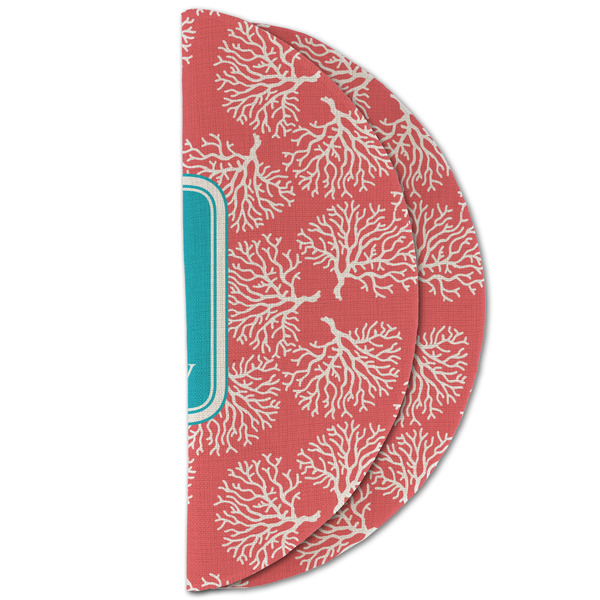 Coral & Teal Round Linen Placemats - HALF FOLDED (double sided)
