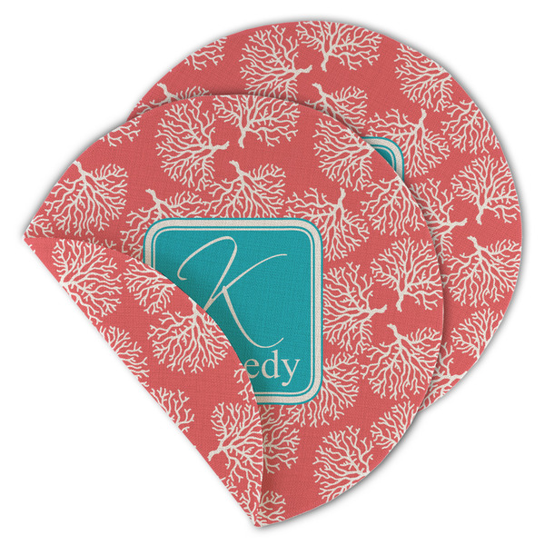 Coral & Teal Round Linen Placemats - MAIN (Double-Sided)