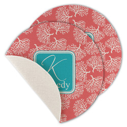 Coral & Teal Round Linen Placemat - Single Sided - Set of 4 (Personalized)