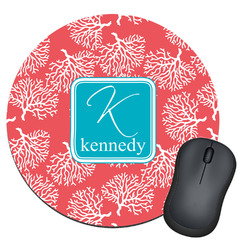 Coral & Teal Round Mouse Pad (Personalized)