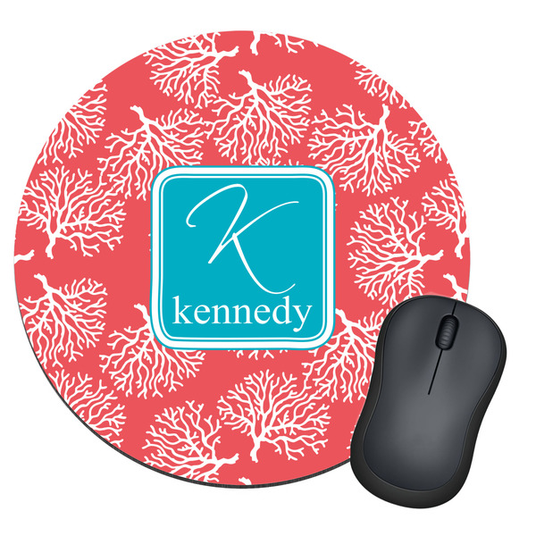 Custom Coral & Teal Round Mouse Pad (Personalized)