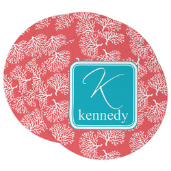 Coral & Teal Round Paper Coasters w/ Name and Initial