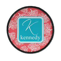 Coral & Teal Iron On Round Patch w/ Name and Initial