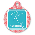 Coral & Teal Round Pet ID Tag (Personalized)