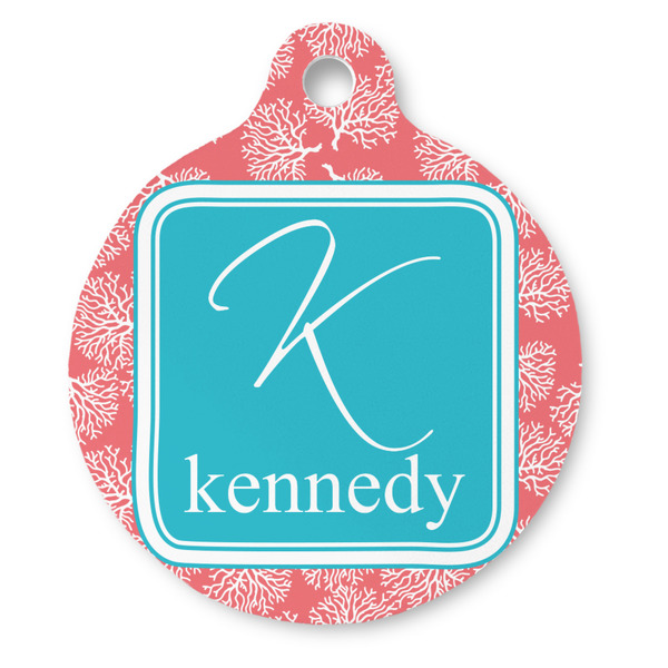 Custom Coral & Teal Round Pet ID Tag - Large (Personalized)