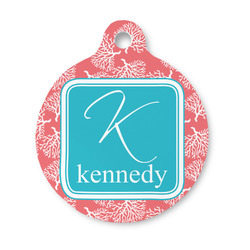 Coral & Teal Round Pet ID Tag - Small (Personalized)