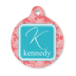 Coral & Teal Round Pet ID Tag - Small (Personalized)