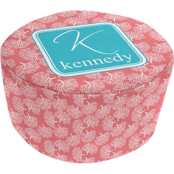 Custom Coral & Teal Round Pouf Ottoman (Personalized)