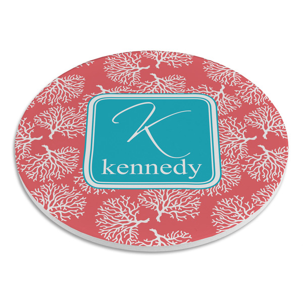 Coral & Teal Round Stone Trivet - Angle View